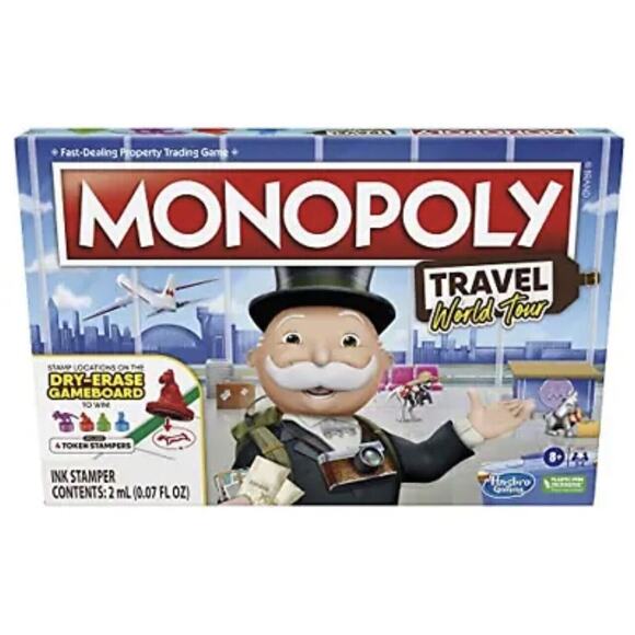 Monopoly World Tour Board Game, Token Stampers and Dry-Erase Gameboard - Picture 1 of 10